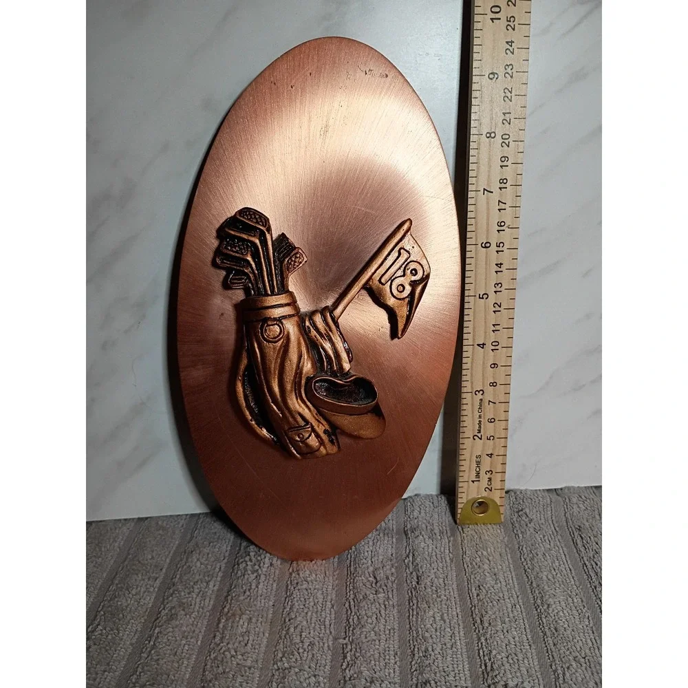 Vintage Copper Golf Wall Plaque 3D Relief Golf Bag Shoe 18th Hole Sports Decor